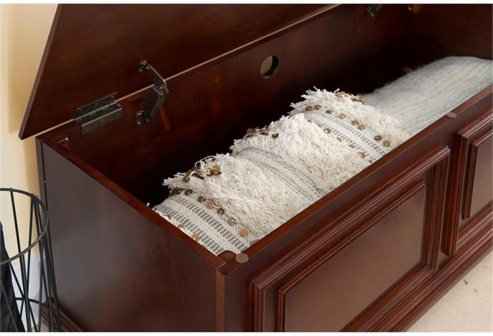 Contemporary MDF Rubberwood Chest, Cherry Finish, 40.5" w x 16.75" d x 18" h, Decorative Molding, Bun Feet, Lined