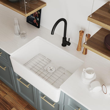 Fireclay Farmhouse Kitchen Sink Single Bowl Farm Sink 24 Inch
