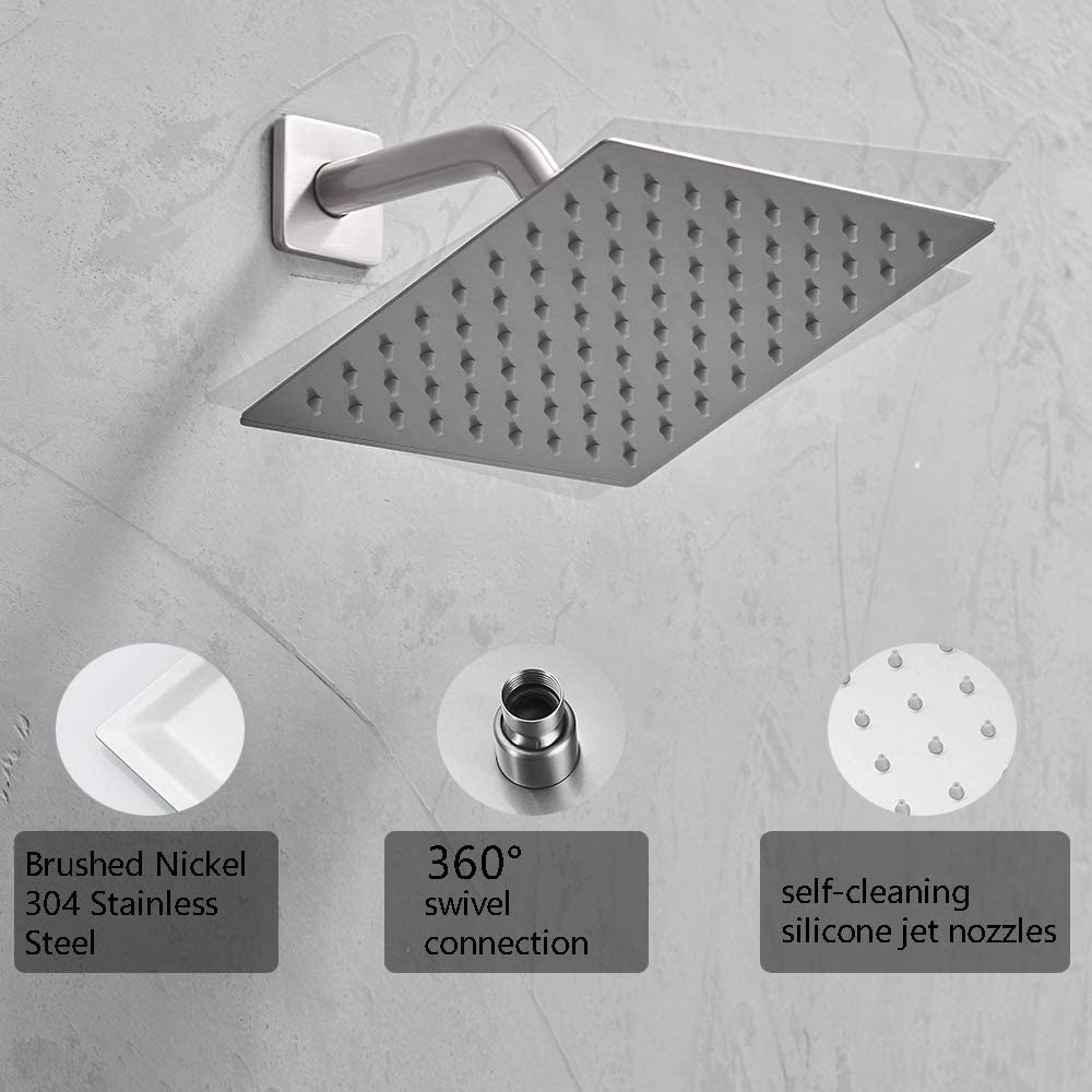 Shower System Brushed Nickel Bathroom Rainfall Shower Faucet Set Complete Wall Mounted 8 Inch Shower Head and Handle