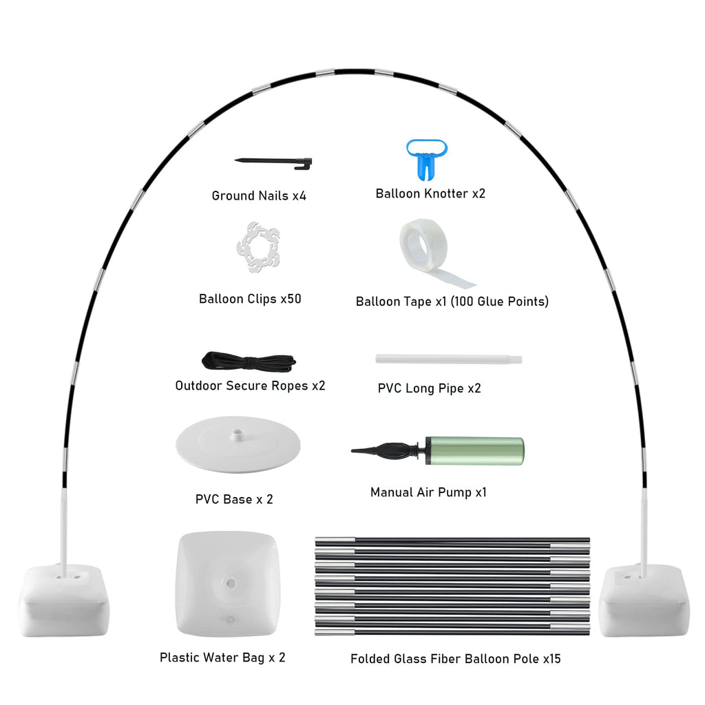 Improved Balloon Arch Kit, 10ft Wide & 9ft Tall Adjustable Balloon Arch Stand with Thicken Water Fillable Base, 50pcs