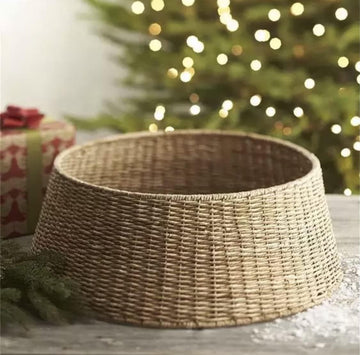 27in Farmhouse Christmas Tree Collar - Tree Basket - Natural Woven - Base Cover for Christmas Tree - Tree Skirt