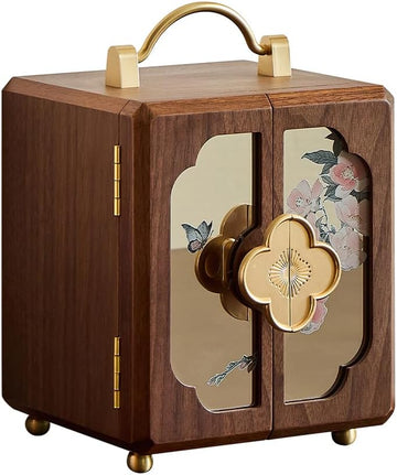 Black Walnut Jewelry Organizer, Wooden Jewelry Box with Gold Handle