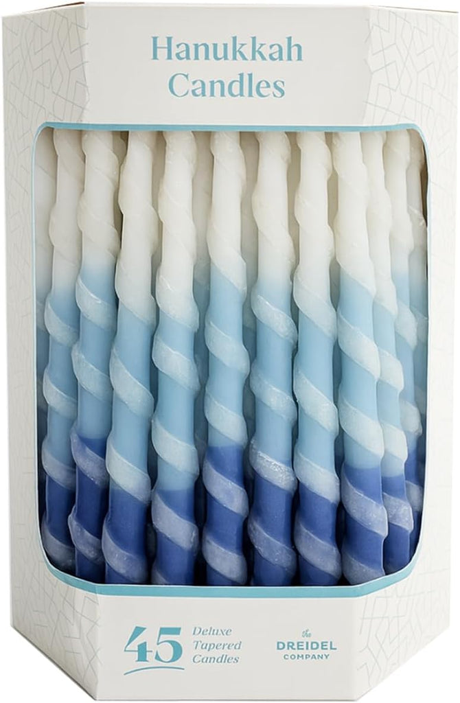 Deluxe Twisted Spiral 45 Blue & White Ombre Hanukkah Candles for All 8 Nights of Chanukah Burn Time 1-Hour - Set of 45