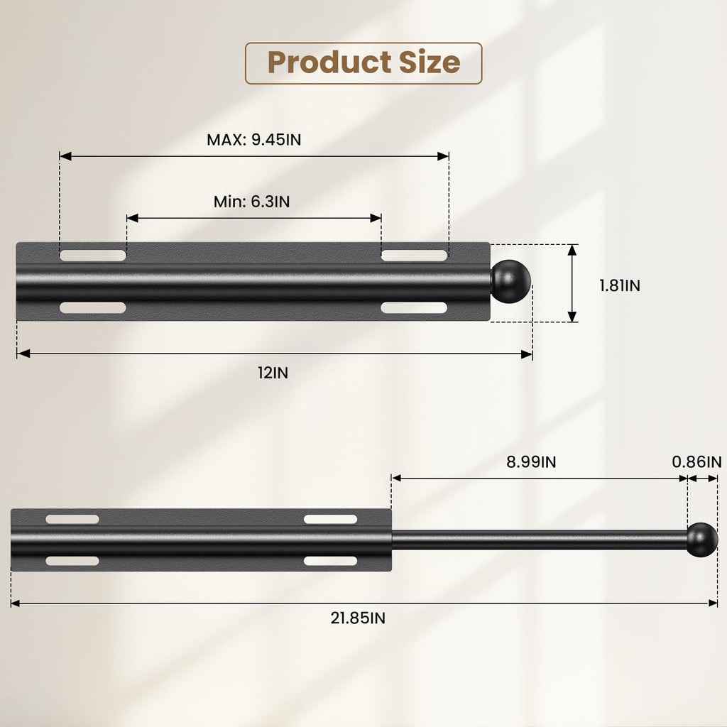 12" Valet Rod for Closet Pull Out, 2-Pack, Matte Black