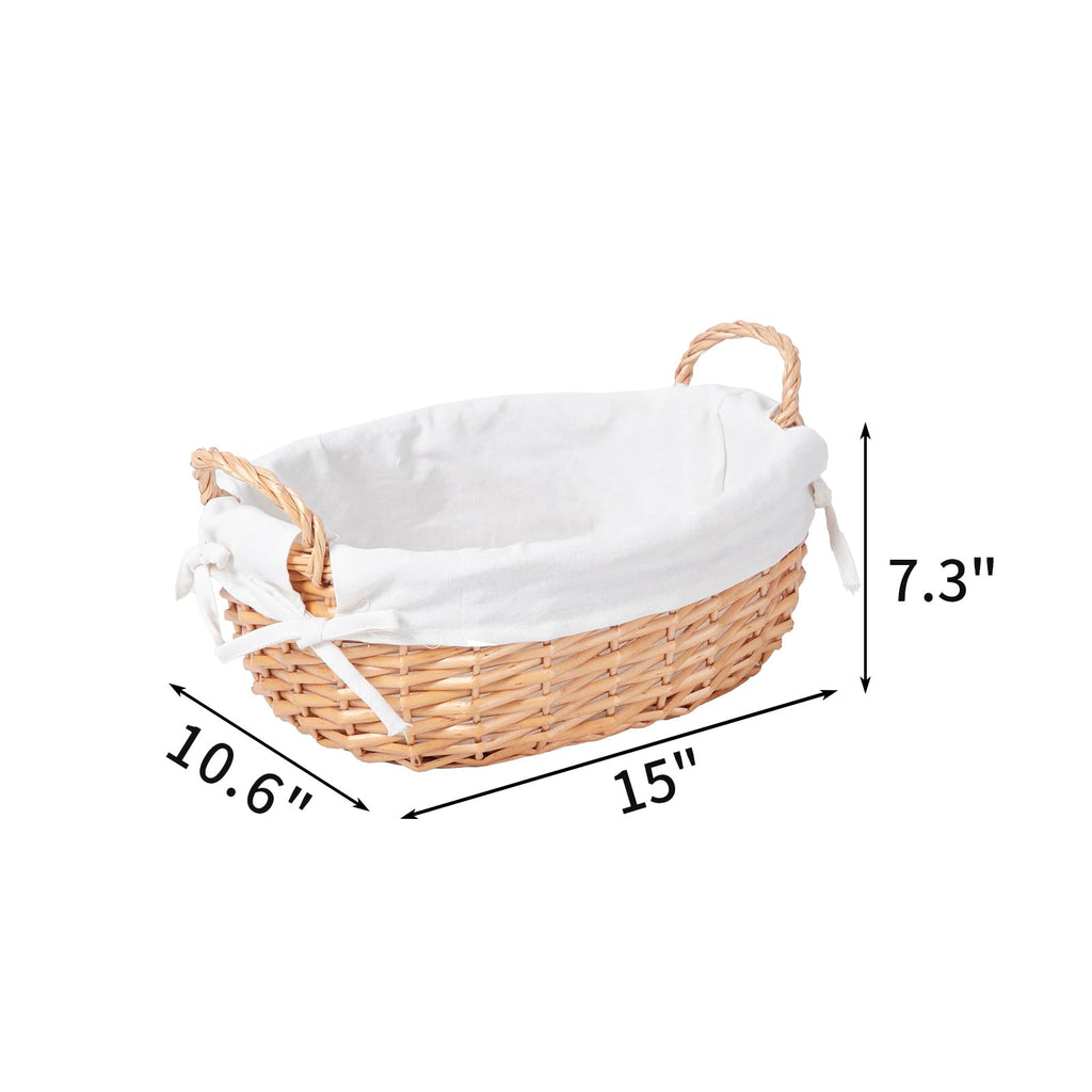 Wicker Empty Gift Basket to Fill, Wicker Storage Basket with Liner for Organizing Shelves Holiday Present Basket with