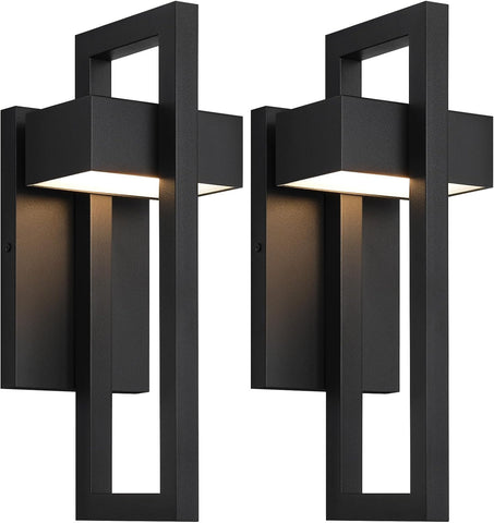 Outdoor Wall Lights Modern Exterior Lighting Fixtures, 3000K Integrated LED Outdoor Wall Sconce Lighting 2 Packs