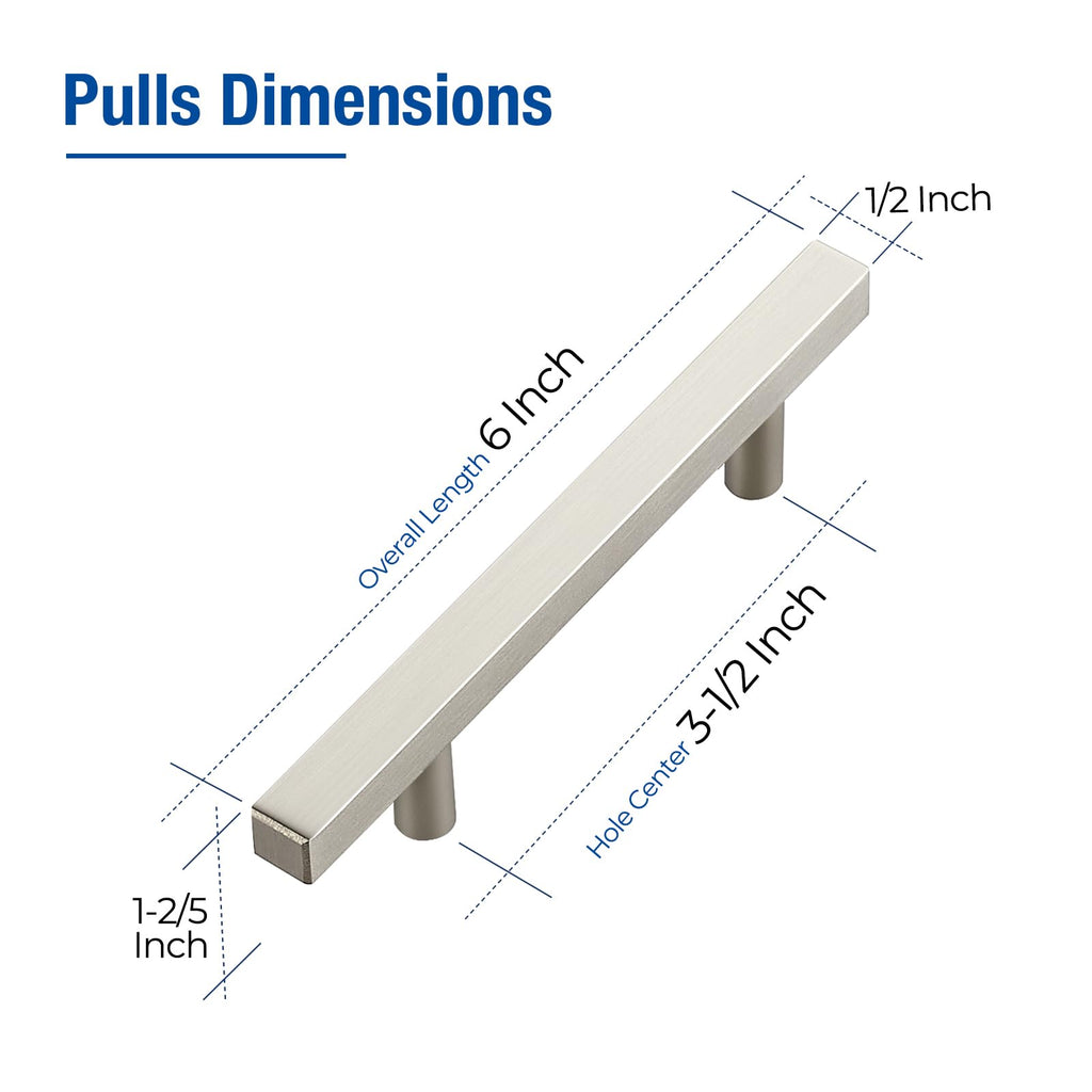 Brushed Nickel Pulls Cabinet Square Handles 3-1/2 Inch 10 Pack