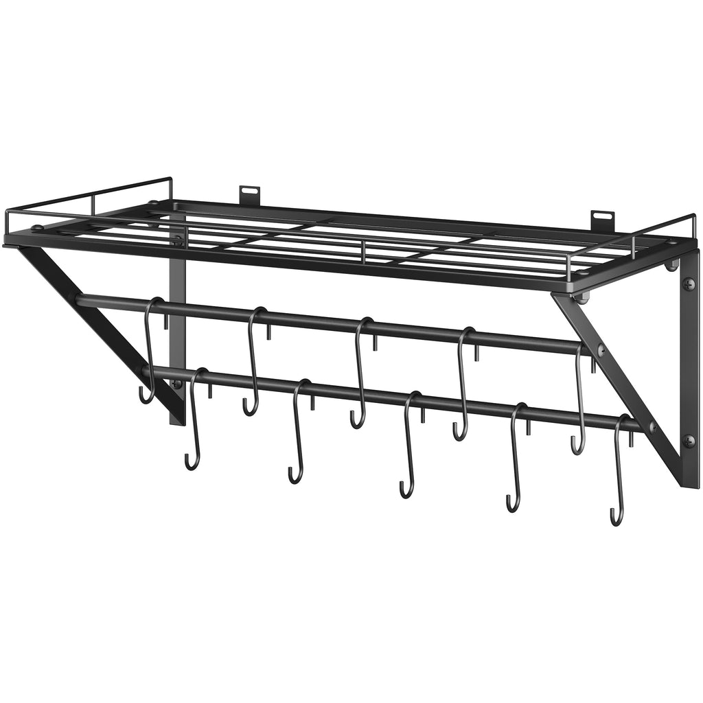 23" Pot Rack Wall Mounted, Pot Organizer with 2 Tier Hanging Rails