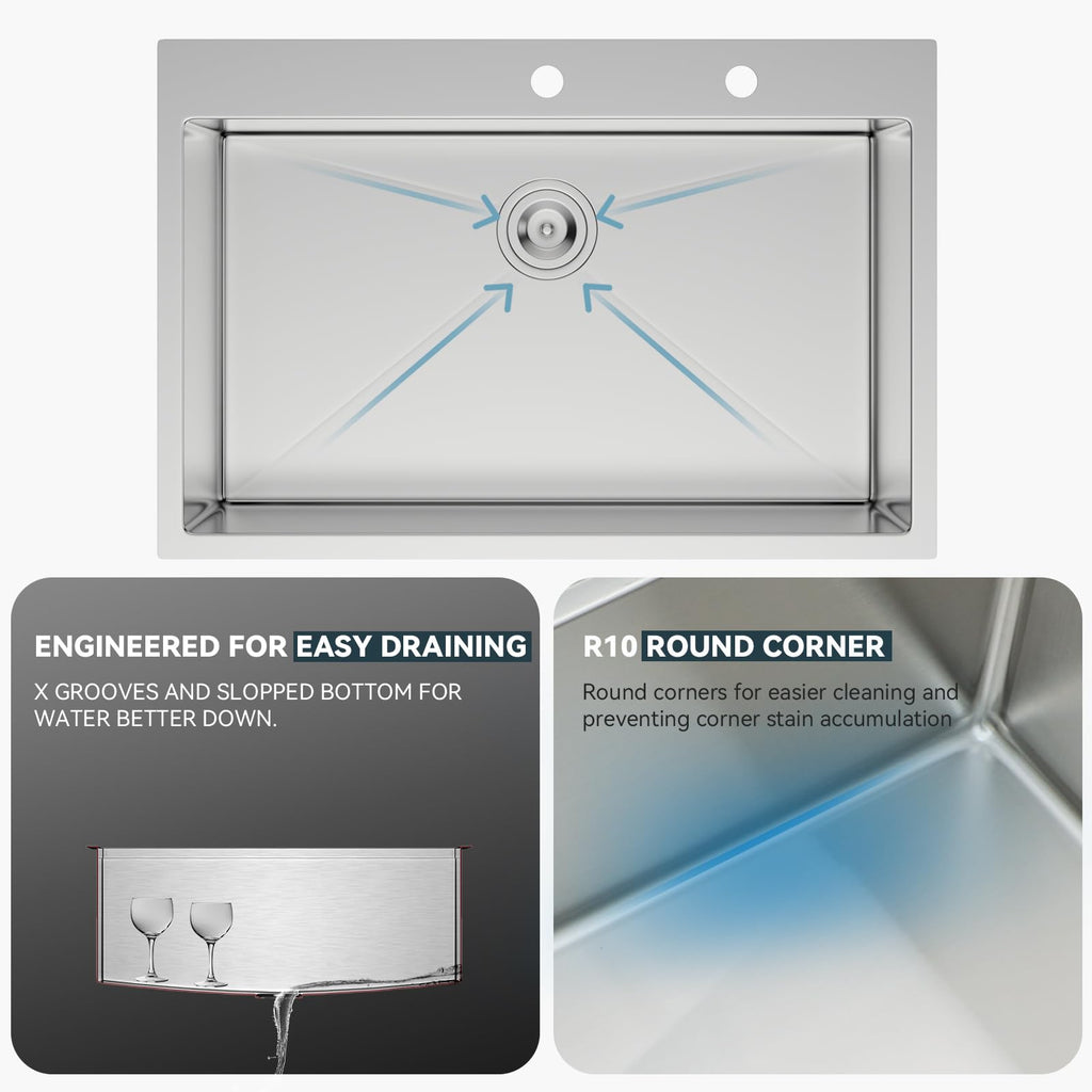 33 Inch Drop Sink 33"x22"x10" Handmade Topmount