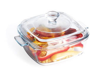 Clear Square Glass Casserole With Lid, Baking Dish With Cover, for Oven, Freezer and Dishwasher Safe (0.8-Quart