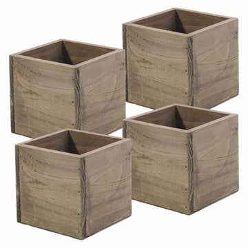 Wood Planter Box, 5 Inch Square, Rustic Barn Wood, Plastic Liner, Garden Centerpiece Display, Wedding Flowers Holder