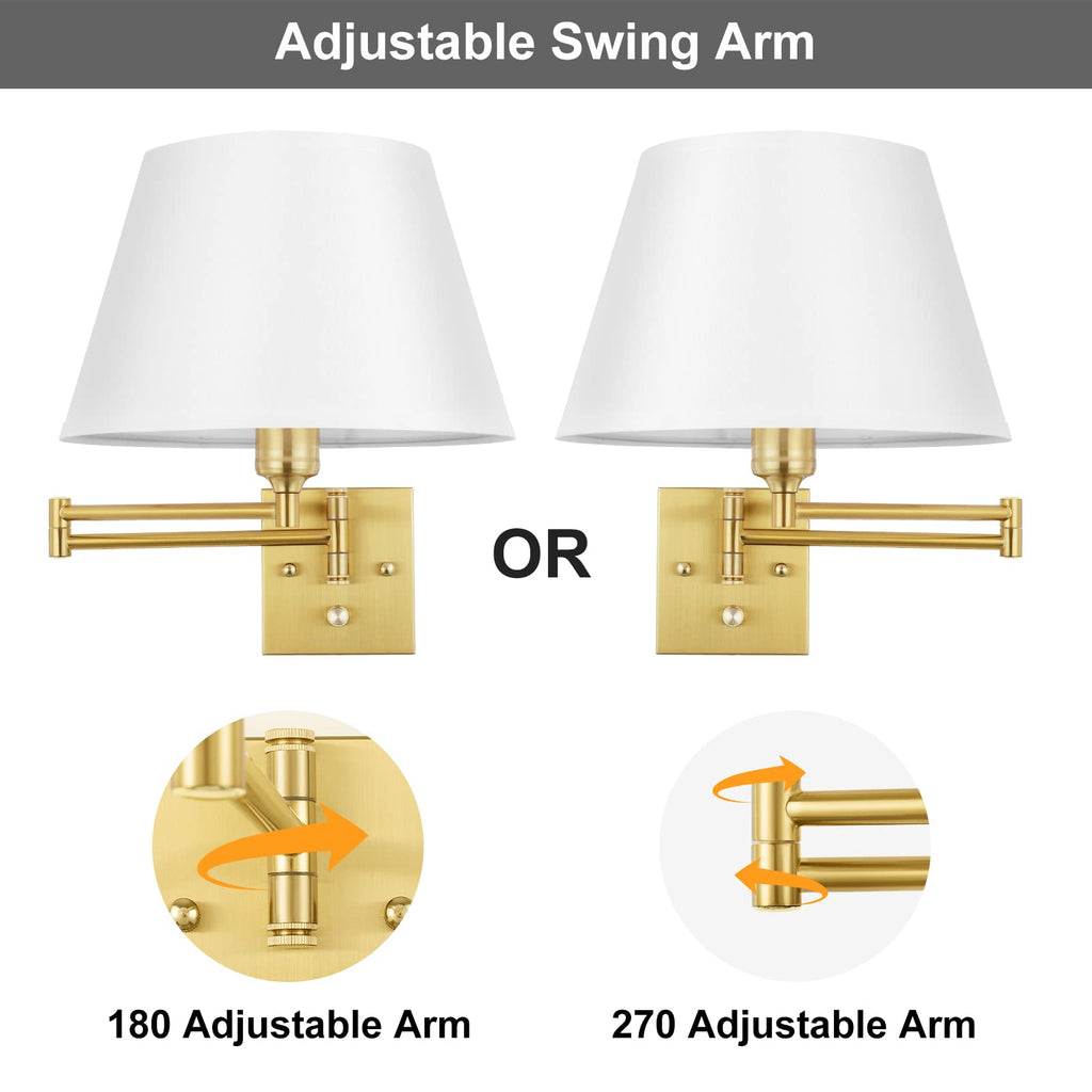 Remote Control Dimmable Wall Sconce, Adjustable Color Temperature 2700K-6500K Brushed Brass Swing Arm Wall Lights