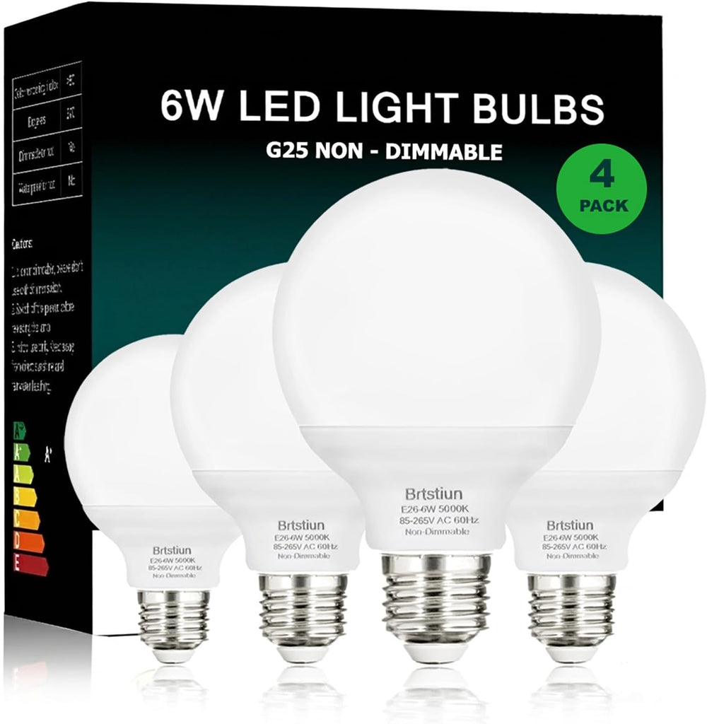 G25 LED Light Bulb, Round Vanity Light Bulbs for Bathroom, 40W LED Equivalent, Daylight White 5000K, Globe Light