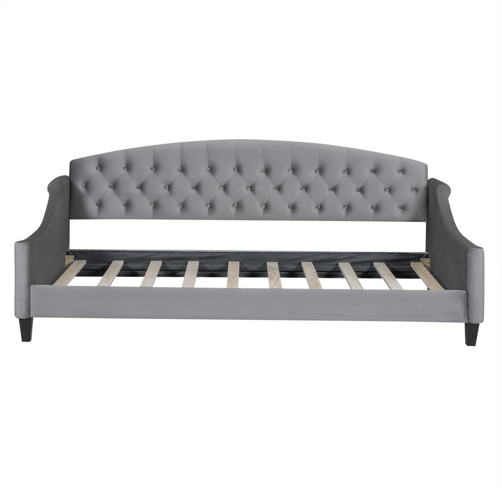 Twin Daybed, Twin Size Luxury Tufted Button Daybed, Upholstered Twin Daybed Frame, Sofa Bed Living Room, Grey