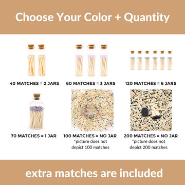 Decorative Matches in a Bottle with Striker - Cute & Colored Matches - 3 Bottles, Gray Tip, 60 Matches