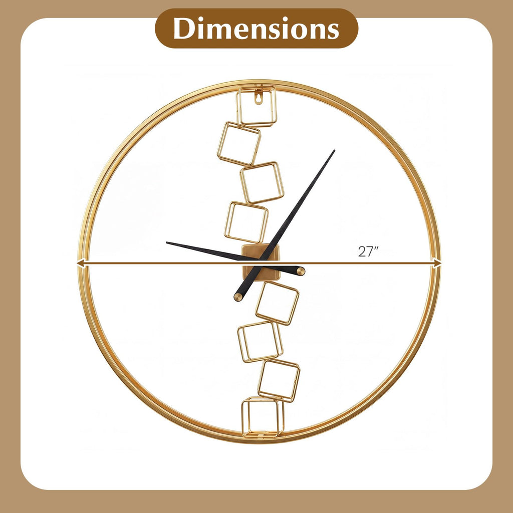 Large Wall Clock, 27" Nordic Style Big Metal Wall Clock, Non-Ticking Decorative Clock, Battery-Operated Wall