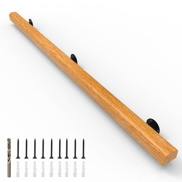 7FT Wood Stair Handrails Wall Mount, Hand Railings for Stairs Indoor Outdoor, Non-Slip Staircase Handrail for