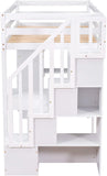 Loft Bed Twin with Desk and Storage Stairs, Space-Saving Wood Bed Frame with Drawers and Shelves