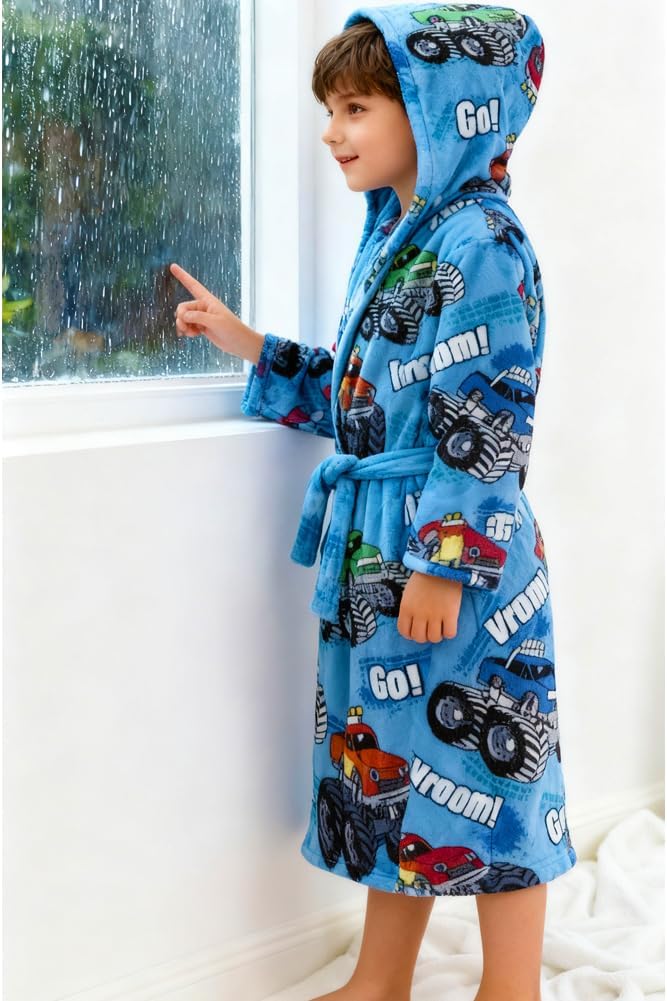 Boys Girls Robe Soft Fleece Hooded Bathrobe for Kids