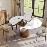 Modern Extendable Dining Table for 4-6, 47" to 63" Round to Oval Sintered Stone Kitchen Table with Carbon Steel Base