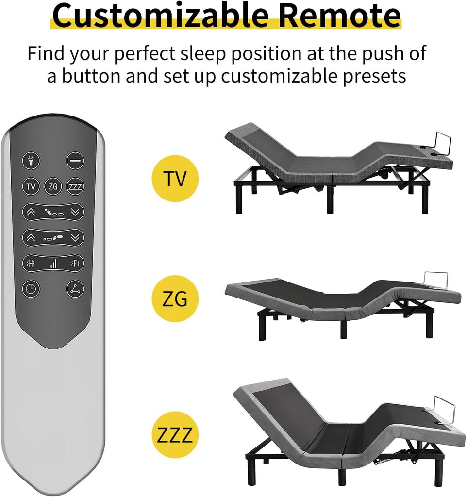 Twin XL Massage Adjustable Bed Frame with Remote