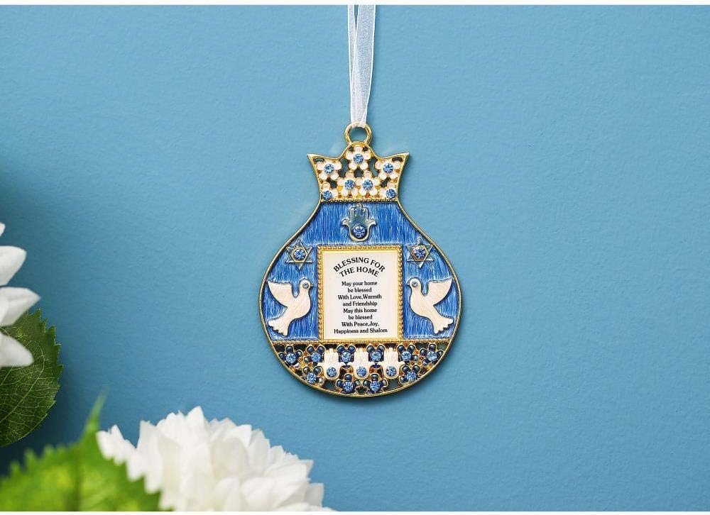 English Judaica Pomegranate Shaped Home Blessing Hanging Wall Ornament with Crystals (Pewter) Decor Kitchen Living