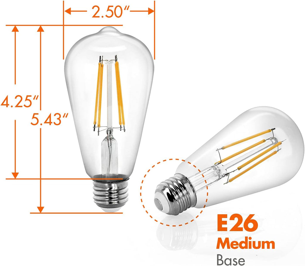 Vintage LED Edison Bulbs 60W Equivalent, Soft White 2700K, 4 Pack