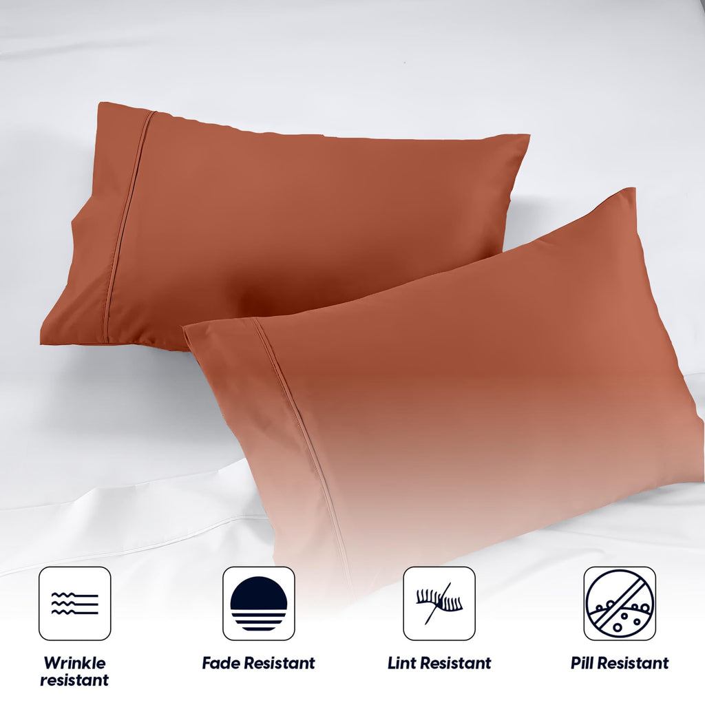 Standard Size Pillow Cases Set of 2, 600 Thread Count 100% Egyptian Cotton Terracotta Pillow Covers, Soft Hotel