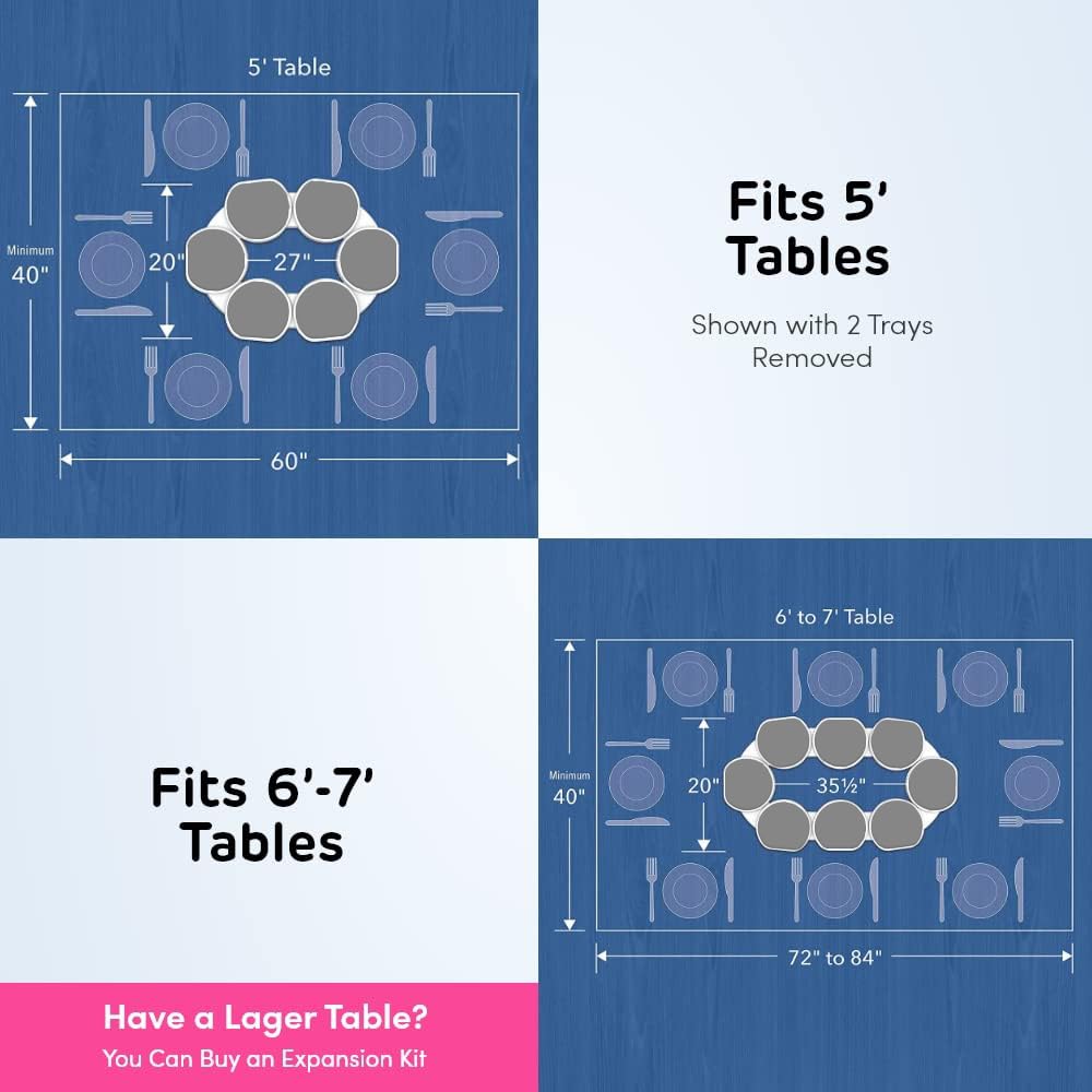 Light Gray- - The First Patented Lazy Susan Turntable Expandable for Rectangular & Oblong Tables - Kitchen & Dining