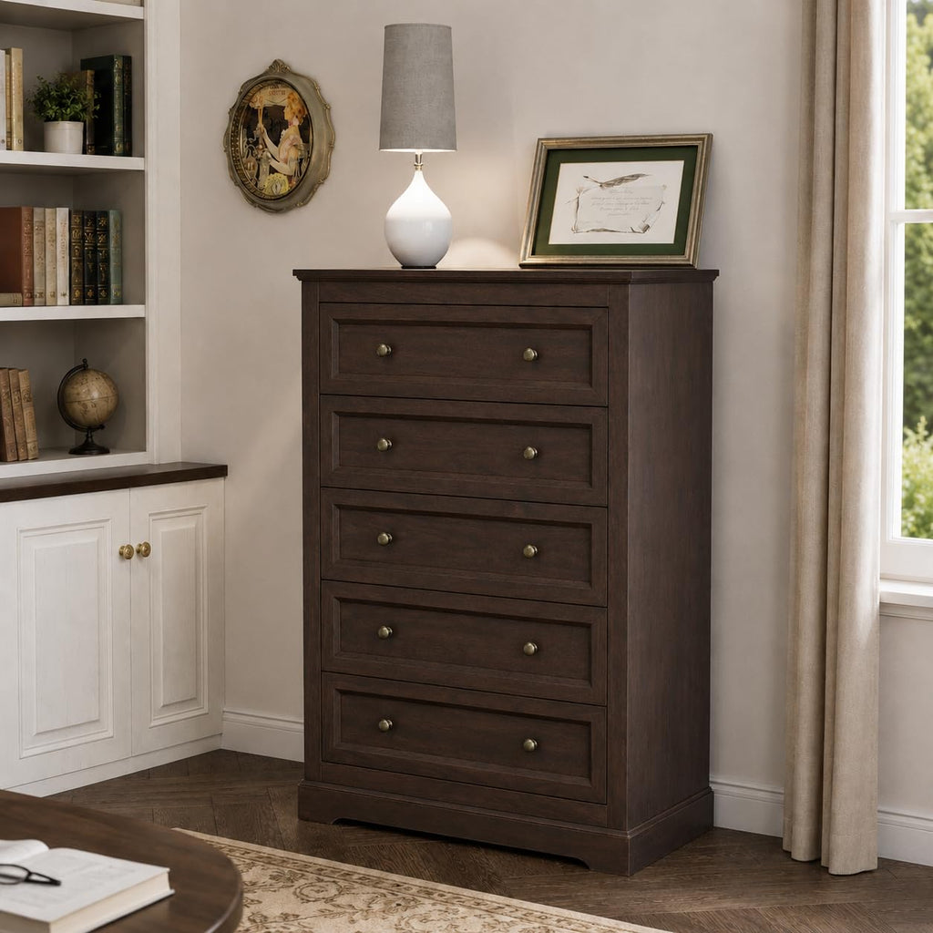 Farmhouse 5 Drawer, Bedroom Chest of Drawers, Dressers with 5 Drawers, Wooden Dressers, Tv Stand, Entryway(Vintage