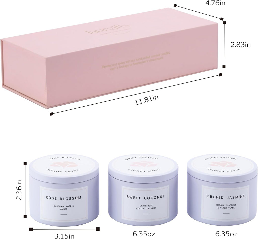 Luxury Candle Gift Set for Women - Luxury Candle Box with 3 Scented Soy Candles in Pink Box - Mother's Day, Birthday - Set of 3