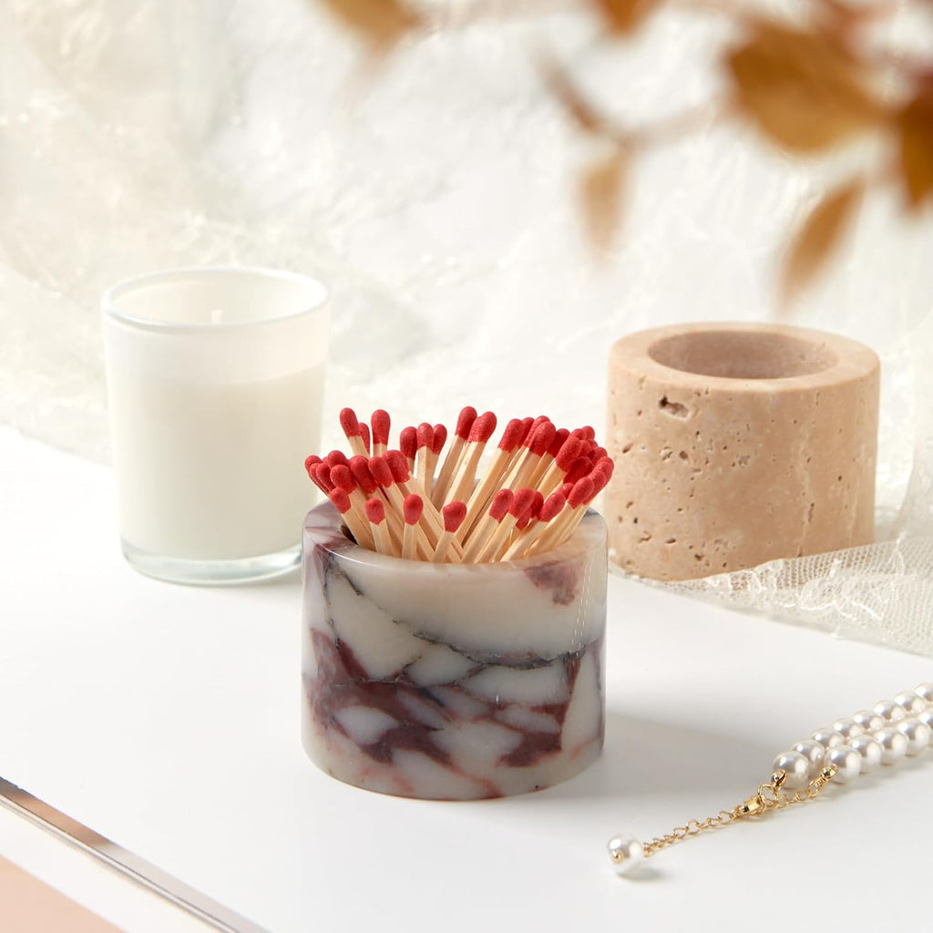 Luxury Natural Marble Match Holder with Striker, Decorative Matchbox Decor