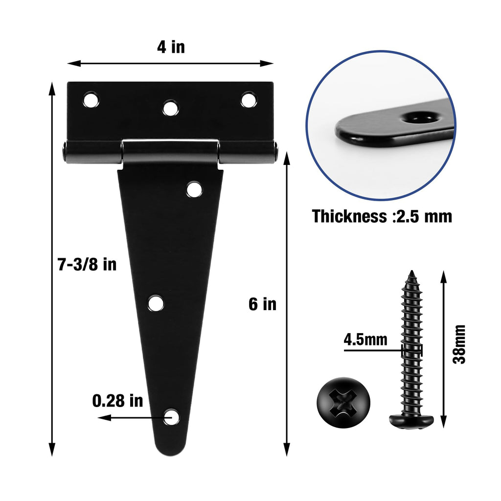 Matte Black T Gate Hinges for Wood Shed Barns 4 Pack 6 Inch 2.5mm