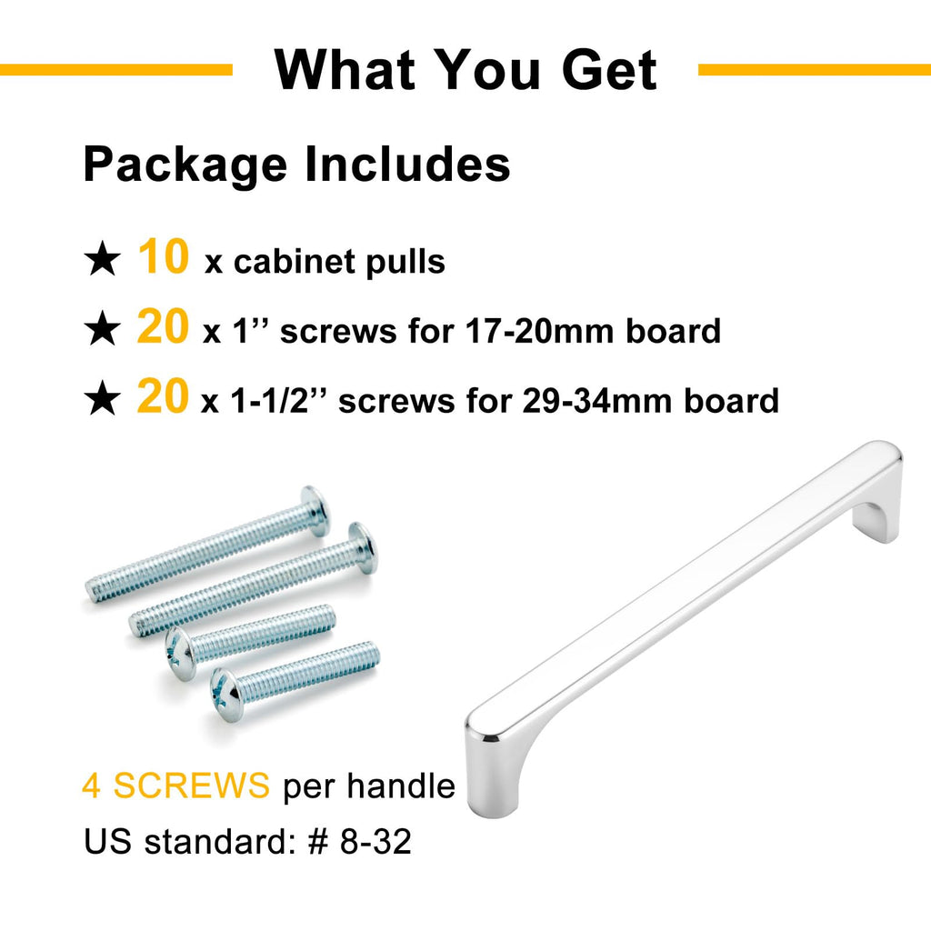 6-1/4 Inch Polished Chrome Cabinet Pull Kitchen Handle 10 Pack 3126