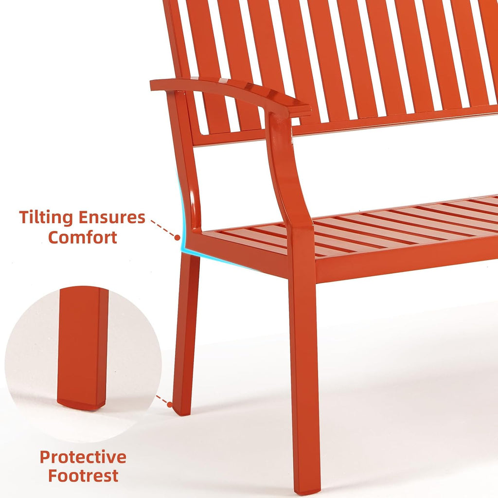 52" Outdoor Aluminum Garden Bench for 2, Weatherproof, Orange | waterproof rust-resistant metal bench supports up to