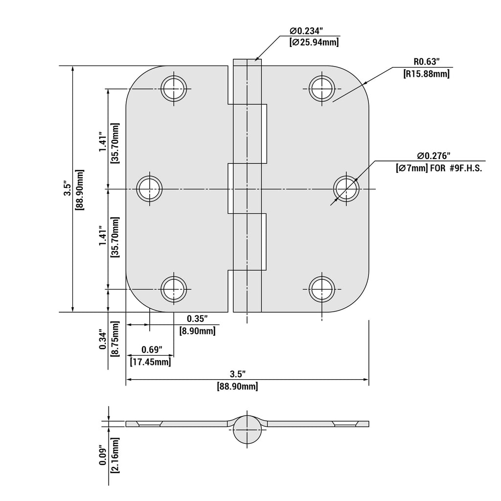 Black 3.5 Inch Interior 18 Pack Door Hinges with 5/8" Radius Corner