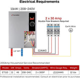 Electric Tankless Water Heater, 11kW 208~240 Volt, On Demand Instant Hot Water Heater, Self Modulating Energy Saving