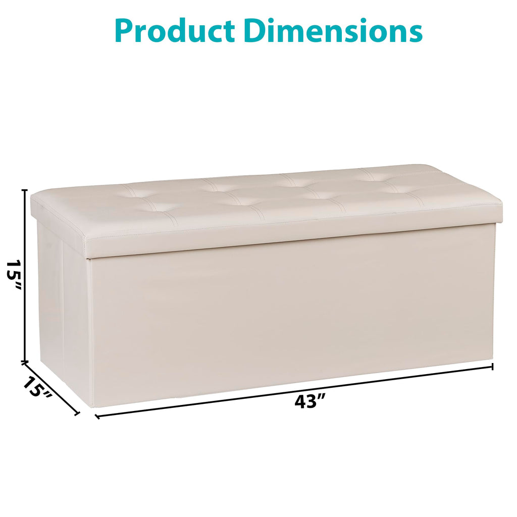Storage Ottoman Bench, 43 Inches Folding Faux Leather Ottoman Footrest Bench with Storage&Padded Seat, Holds up to
