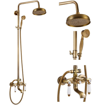 Exposed Shower Faucet Set Antique Brass,Ceramic Lever Handle
