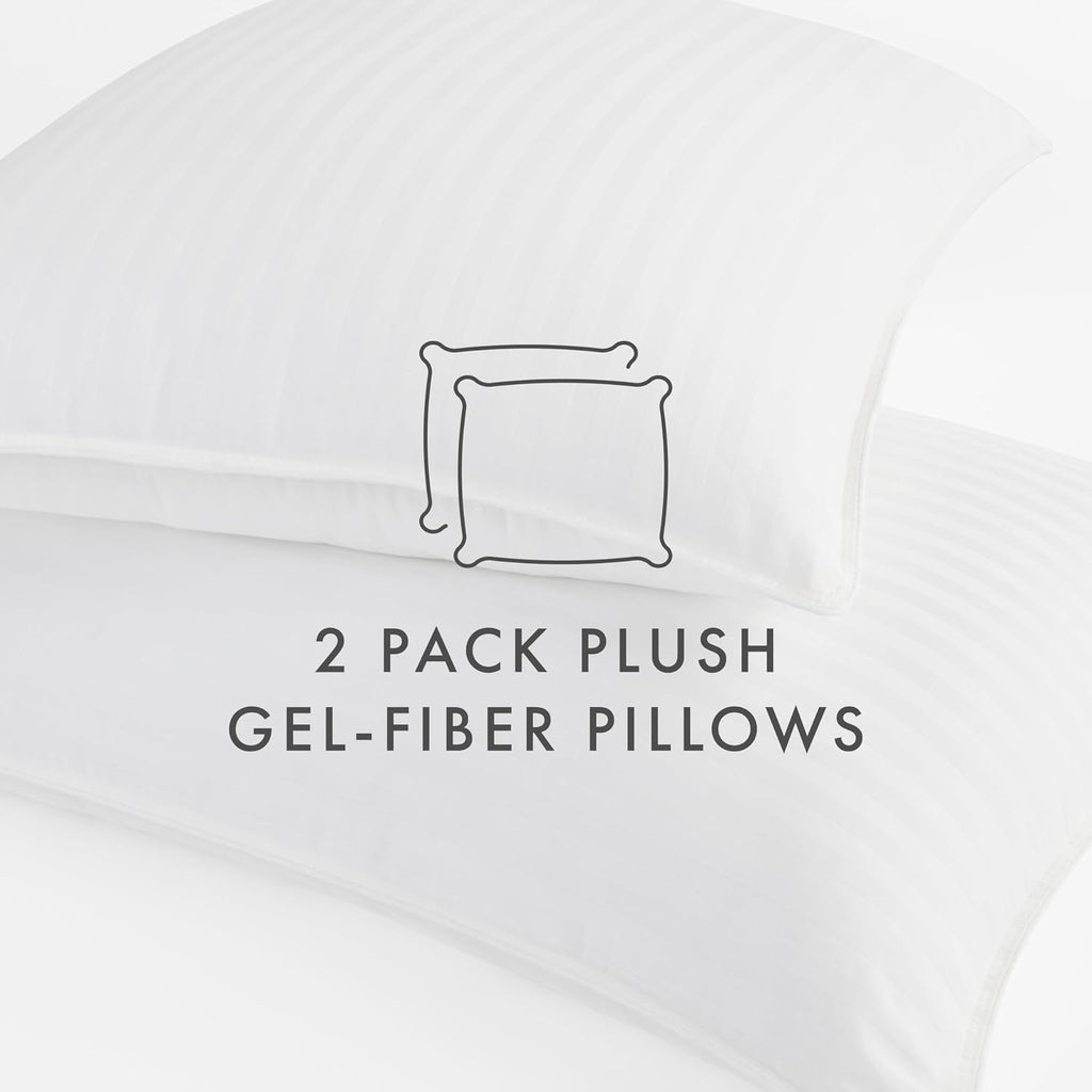 Cooling Gel Queen Pillows Set of 2-100% Cotton Cover, Soft Gel-Fiber Filling, Bed Pillows for All Sleepers, Odorless