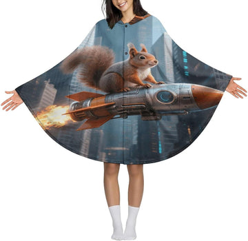 Rocket Squirrel Wearable Blanket Hoodie Flannel Hooded Blanket | Sweatshirt Oversized Cozy Sweater Gift