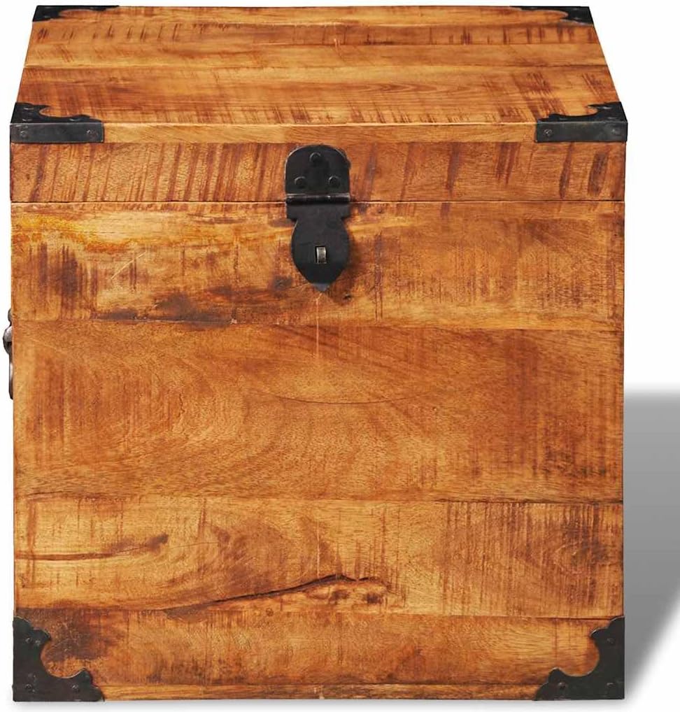 Handmade Cubic Storage Chest, Rustic Mango Wood Organizer Box, Decorative Wooden Trunk , and Entryway, 18-Inch Square