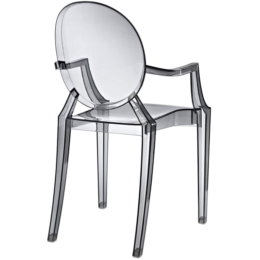 Casper Modern Acrylic Stacking Kitchen and Dining Room Arm Chair in Smoke - Fully Assembled