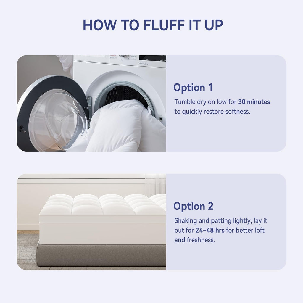 King Mattress Topper, Extra Thick Pillow Top Mattress Pad Cover | Plush soft breathable bed topper for back pain