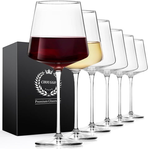 21Oz Crystal Wine Glasses Set of 6, Premium Large White or Red Wine Glasses, Hand Blown Tall Long Stem, Gifts for
