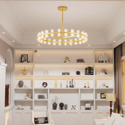 Gold Wagon Wheel Chandeliers Modern 32-Lights Gold Round Chandelier Glass Chandeliers for Dining Room,Living Room Vintage Chandelier D32 A117-B0D9Q15NTP