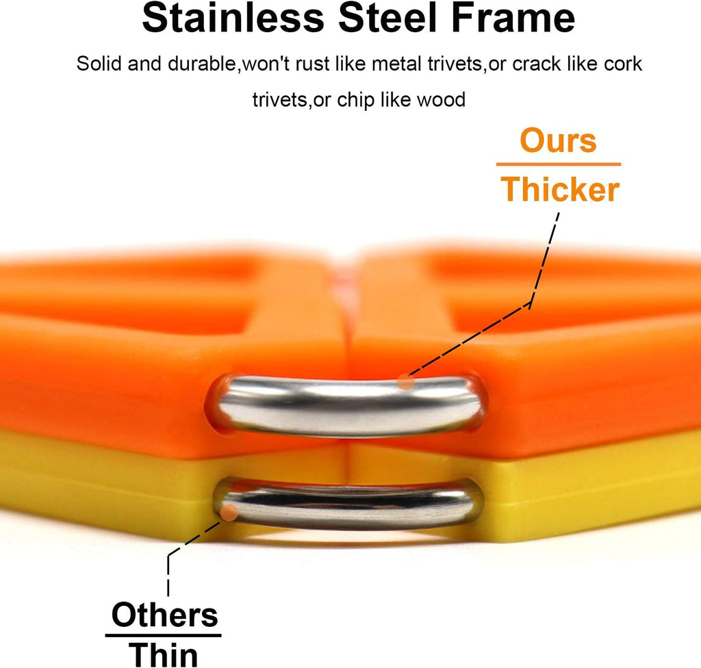 Silicone Trivet Mat Expandable Hot Pot Holder with Stainless Steel Frame Kitchen Heat Resistant Insulated - Set of 5