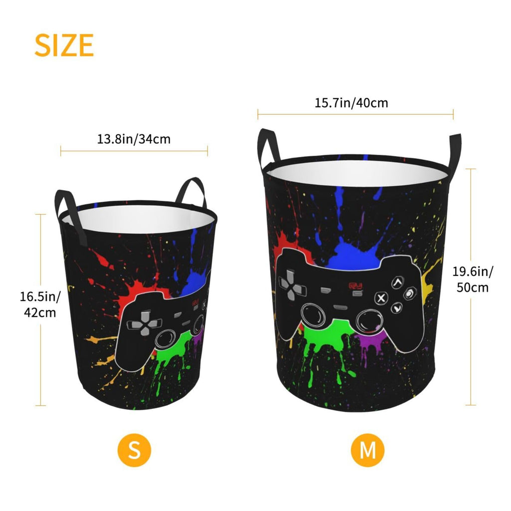 62l Round Laundry Hamper Game Joystick Storage Basket Waterproof Coating Organizer Bin Clothes Toys