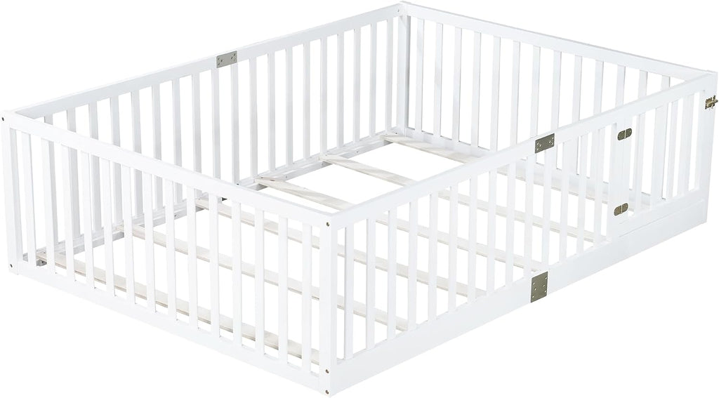Full Size Floor Bed with Slats and Door