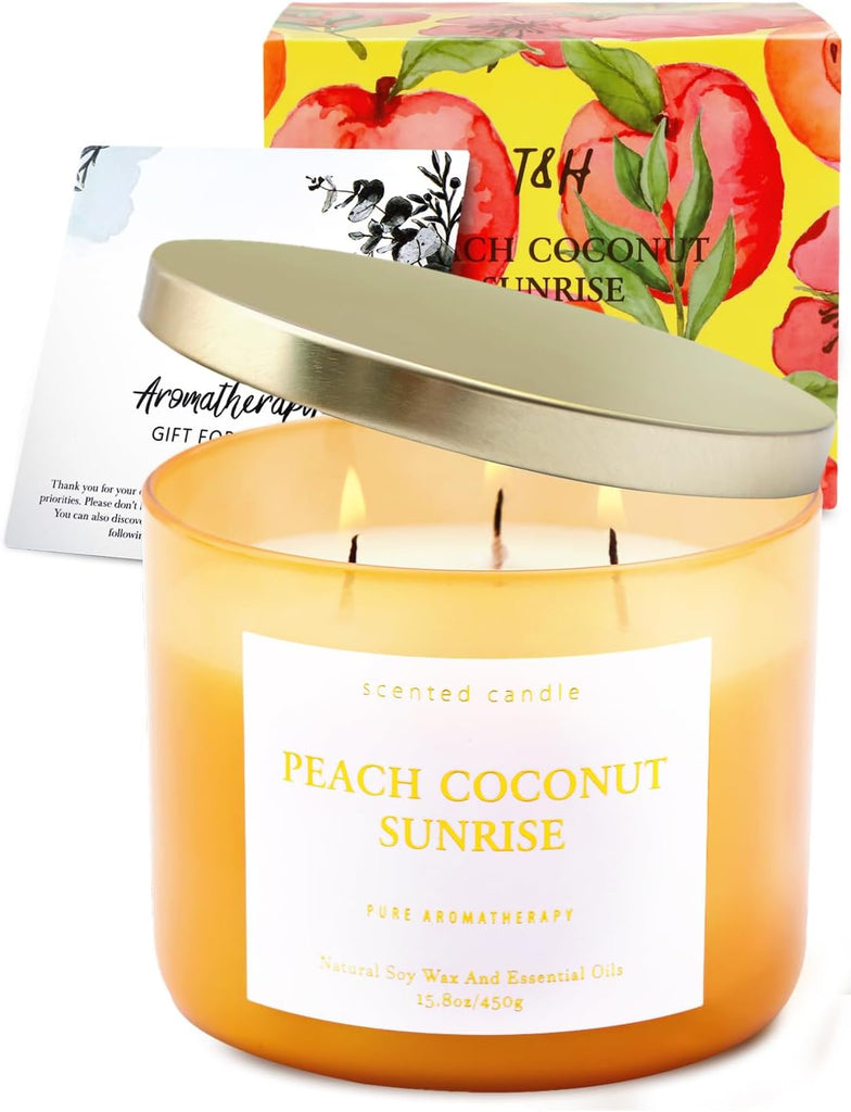 Peach Coconut Sunrise Large 3-Wick Soy Scented Candle, 15.8 oz